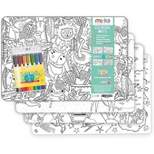 merka Kids Toddler Essentials Coloring Placemats for Kids, Set of 4 Mats with 7 Markers Jungle Space Sea Unicorns