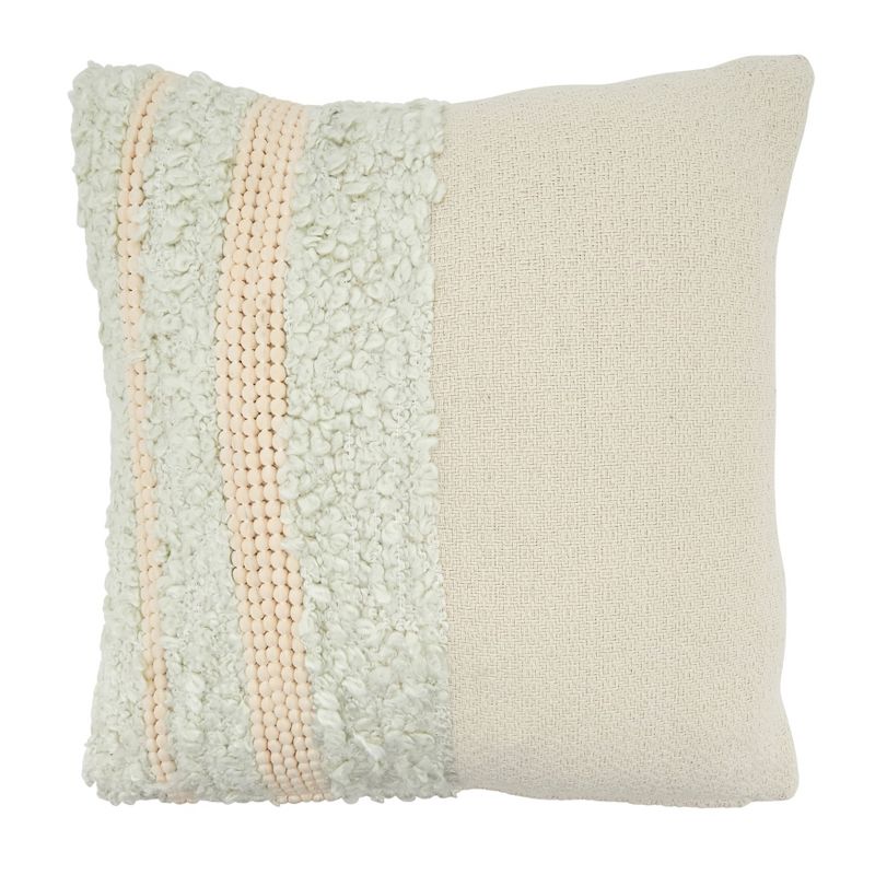 Saro Lifestyle Pom Pom Applique Pillow - Down Filled, 18" Square, Ivory, 1 of 4