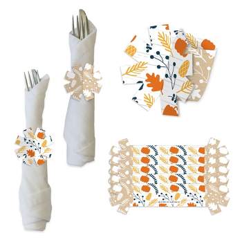 Big Dot of Happiness Happy Thanksgiving - Fall Harvest Party Paper Napkin Holder - Napkin Rings - Set of 24