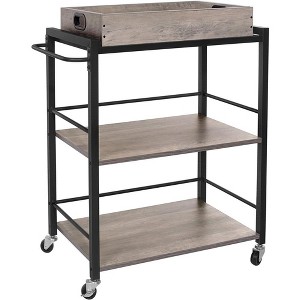 VASAGLE Kitchen Serving Cart with Removable Tray, 3-Tier Kitchen Utility Cart on Wheels with Storage, with Brakes, Leveling Feet - 1 of 4