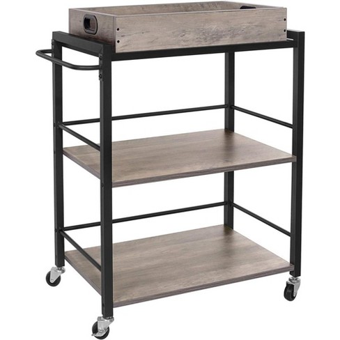 3-Tier Coffee Cart with Removable Tray and Storage Shelves, Industrial Bar Cart sale