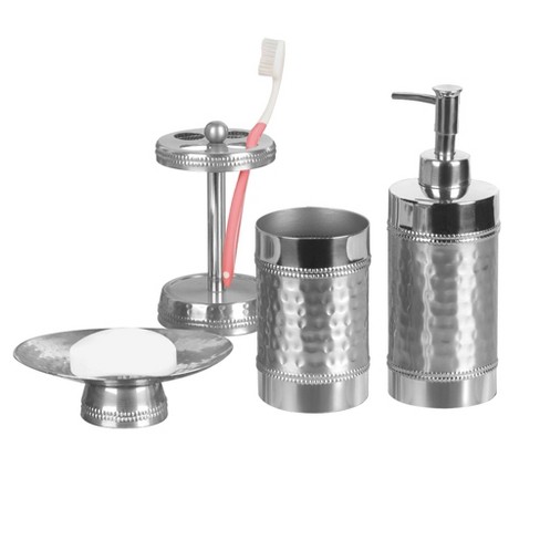 4pc Hudson Metal Bath Accessory Set For Vanity Counter Tops Silver Nu Steel Target