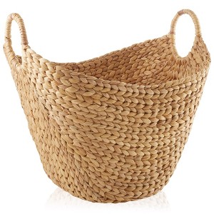 Casafield Large Boat Basket with Handles - Espresso, Water Hyacinth Woven Storage Tote for Blankets, Laundry, Bathroom, Bedroom, Living Room - 1 of 4