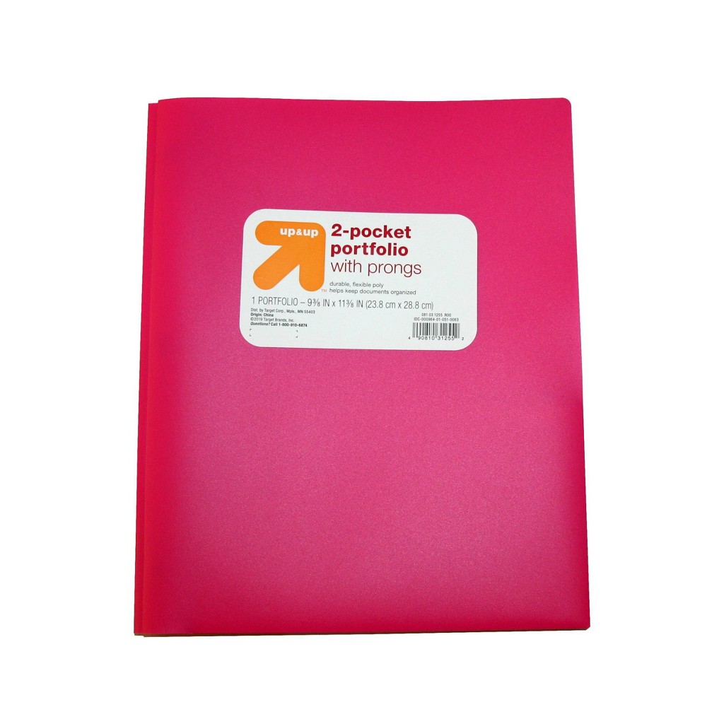 2 Pocket Plastic Folder with Prongs Pink - Up&Up was $0.75 now $0.5 (33.0% off)