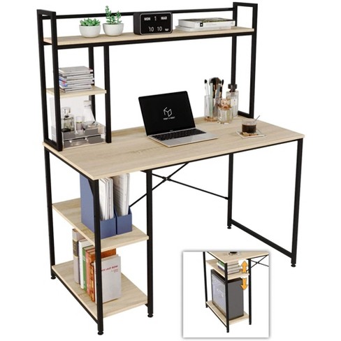 Bestier Computer Home Office Desk with Metal Frame, Hutch, Bookshelf, Under  Desk Storage, and Working Table for Small Bedroom Space, Rustic Brown