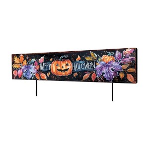 HomeRoots 10" Black And Orange Happy Halloween Pumpkin Solid Wood Garden Stake - 1 of 4