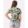 Allegra K Women's Hawaiian Floral Leaves Printed Short Sleeve Button Down Vintage Shirt - 4 of 4