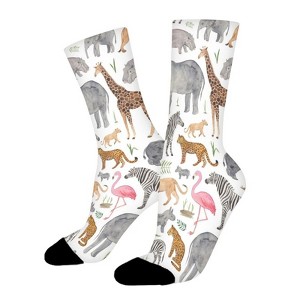 African Animals Women Printed Crew Socks Funny Funky Socks Soft Polyester Novelty Gifts for Artists Men - 1 of 1