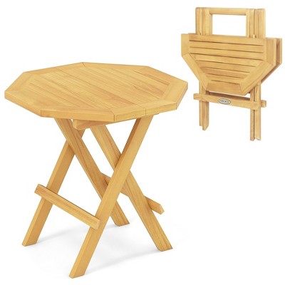 Tangkula Patio Folding Side Table w/ X-shaped Legs & Slatted Tabletop for Backyard