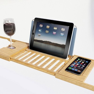 Adjustable Natural Bamboo Freestanding Bathtub Caddy