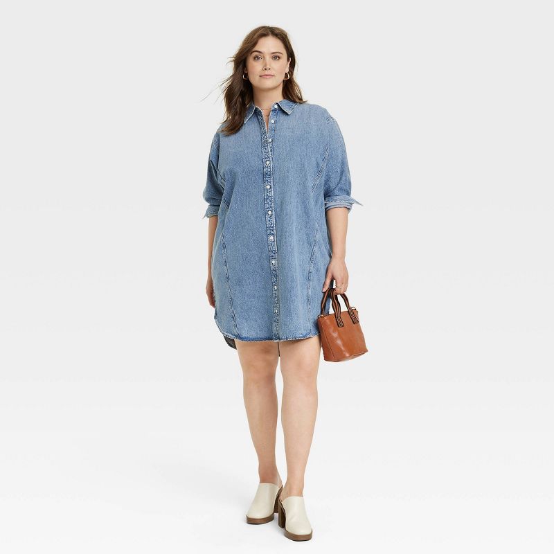 Women's Long Sleeve Denim Mini Shirtdress - Universal Thread™ Blue, 4 of 7