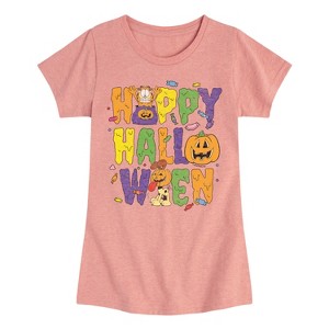 Girls' - Garfield - Happy Halloween Icons Fitted Short Sleeve Graphic T-Shirt - 1 of 4