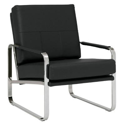 Sleek Black Leather Accent Chair with Chrome Metal Legs