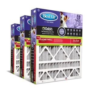 BestAir 3pk 20" x 25" x 4" Honeywell Replacement Carbon Air Furnace Filter MERV 11: EPA Certified, Captures Allergens - 1 of 4