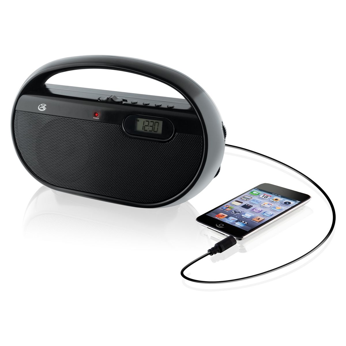 GPX Portable AM/FM Radio: Built-In Digital Clock & Speaker, 3.5mm Jack, Black - thumbnail 2