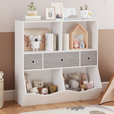 Garvee Kids Toy Storage Organizer with Storage Drawer, 3 Tier Kids Bookshelf and Bookcase, Suitable for Boys and Girls' Playroom/Bedroom, White