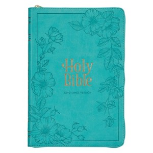 KJV Holy Bible, Thinline Large Print Faux Leather Red Letter Edition - Thumb Index & Ribbon Marker, King James Version, Teal, Zipper Closure - 1 of 1