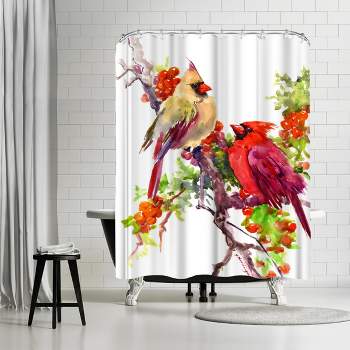 Americanflat 71" x 74" Shower Curtain, Cardinal Birds Suren by Suren Nersisyan