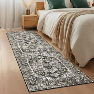 Rug Vintage Rug Soft Bathroom Floor Cover Low Pile Non Slip Retro Distressed Accent Carpet Stain Resistant Foldable Mat - 1 of 4