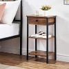 VECELO Tall End Side Table Set of 2, Nightstand with Adjustable Shelf and Drawer for Living Room or Bedroom, Small Spaces, Brown - 4 of 4