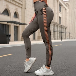 BABYYER Women's High Waist Yoga Pants, Tie-Dye Side Cutout Elastic Tights, Breathable Casual Sports Clothing - 1 of 4