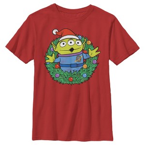 Boy's Toy Story Christmas Alien Wreath T-Shirt - 1 of 3