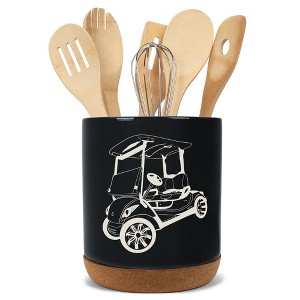 Elanze Designs Kitchen Utensil Holder With Non Slip Cork Base Large 8 Inch Ceramic Storage Crock Sport Themed Countertop Organizer Golf Cart Black - 1 of 4