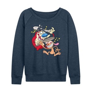 Women's - Ren & Stimpy - Smashing Time Lightweight French Terry Wide Neck Long Sleeve Shirt - 1 of 4