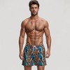 Anna-Kaci Swim Men's Geometric Zigzag Swim Trunks with Abstract Stripes Elastic Waist and Side Pockets - 2 of 4