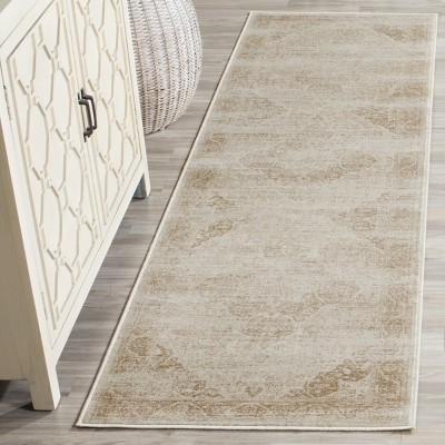 Vintage Stone and Beige Wool Viscose Runner Rug