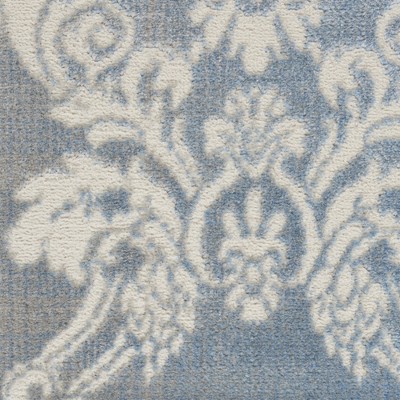 Ivory Blue Floral Damask 5' x 7' Easy-Care Synthetic Area Rug