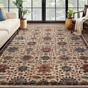 Area Rug Washable, Soft Vintage Non-Slip Rug for Living Room Boho Low Pile Large Bedroom Rug, Farmhouse Indoor Floor Carpet Rugs - 1 of 4