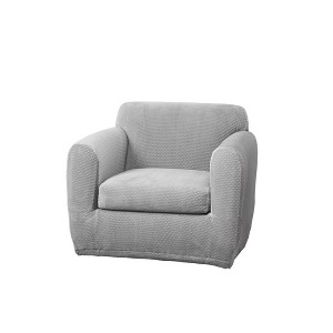 Stretch Modern Block Chair Slipcover Gray - Sure Fit: Furniture Protector, Elastic-Fit Bottom - 1 of 3