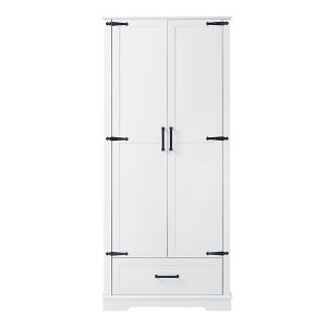TiramisuBest Tall and Wide Bathroom Floor Storage Cabinet, Bathroom Storage Unit, Freestanding Cabinet with 4 Doors, Adjustable Shelves, White - 1 of 4