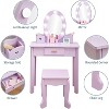 Children's dressing table set,pretend game girl dressing table and chair set,with light colored mirror,stool and wooden makeup toys - 3 of 4