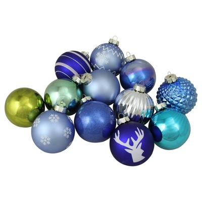 Northlight 12ct Multi-Patterned Glass Ball Christmas Ornament Set 4" - Silver/Green