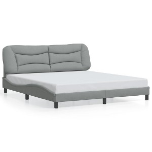 vidaXL King Bed Frame with Cushioned Headboard - Light Gray, Fabric and Wood, Stylish Waved Design, Sturdy Metal Frame, 85.8"x78"x29.3" - 1 of 4