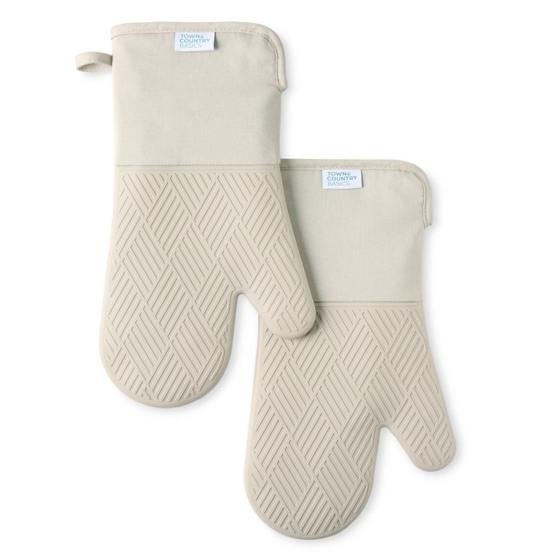 TOWN & COUNTRY BASICS Basketweave Soft Silicone Oven Mitt 2-Pack Set, Heat Resistant up to 500F, Flexible Silicone, Non-Slip Grip, 7.5"x13", 1 of 11