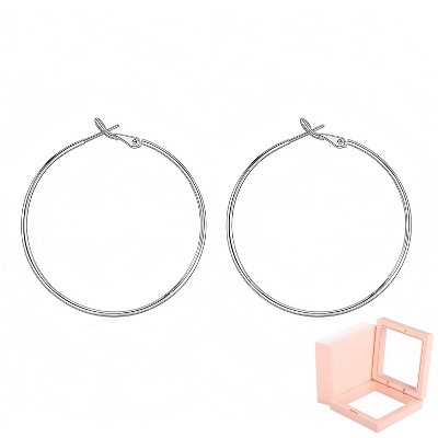 Set of 4 Pairs of Round Earrings for Women - Metal Hoops with Silver Plating (3-6 cm) - Jewelry Set