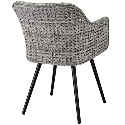 Contemporary Gray Synthetic Rattan Outdoor Dining Armchair with Cushions