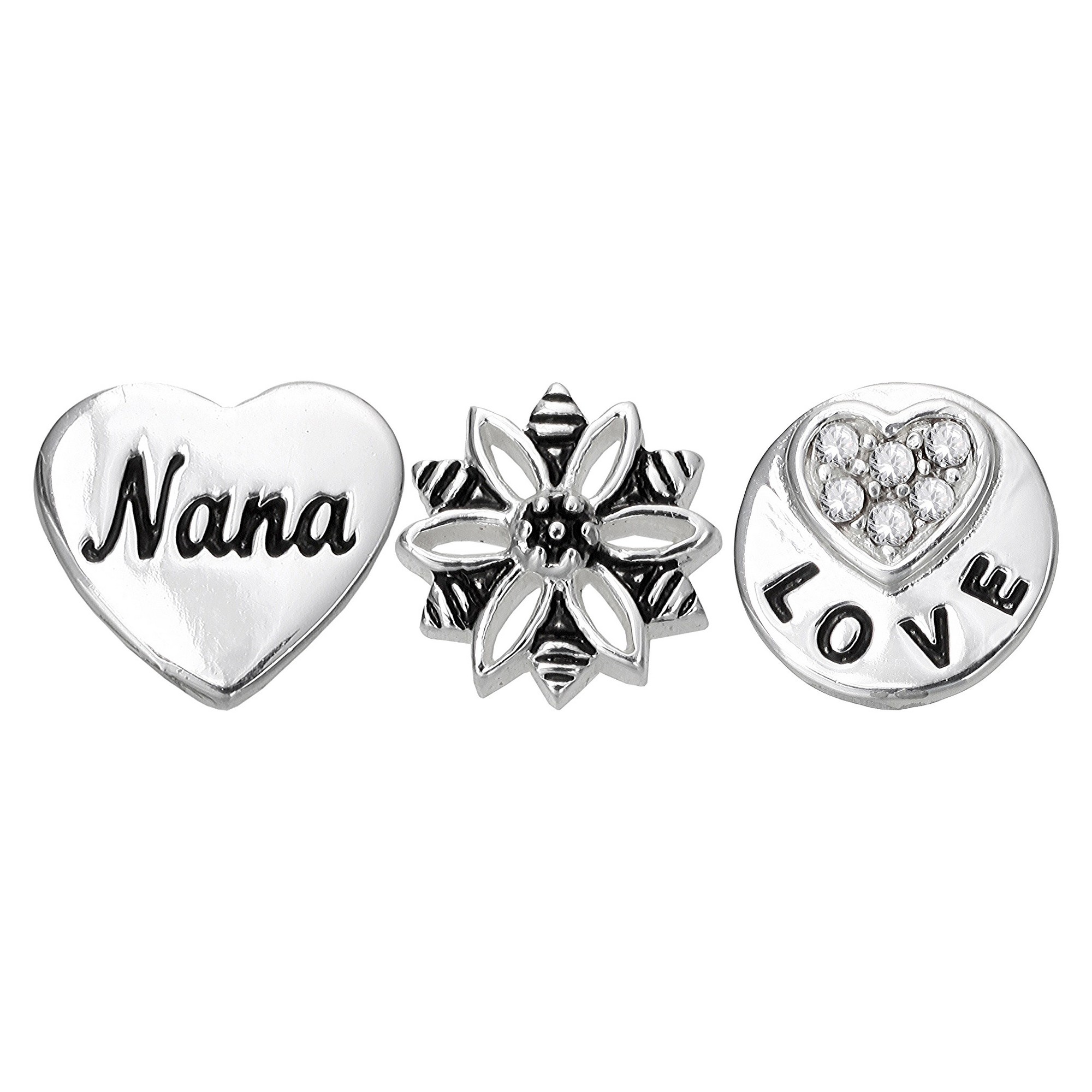 'Treasure Lockets 3 Silver Plated Charm Set with ''Nana Love You Always'' Theme - Silver, Women's'