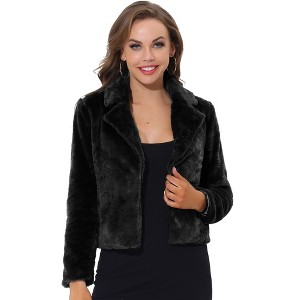 INSPIRE CHIC Women's Autumn Winter Cropped Notch Lapel Faux Fur Fluffy Jacket - 1 of 4