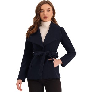 Allegra K Women's Shawl Lapel Collar Buttoned Winter Belted Slant Pockets Pea Coat - 1 of 4