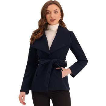 Allegra K Women's Shawl Lapel Collar Buttoned Winter Belted Slant Pockets Pea Coat