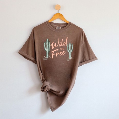 Simply Sage Market Women's Wild and Free Cactus Short Sleeve Garment Dyed Tee - image 1 of 3