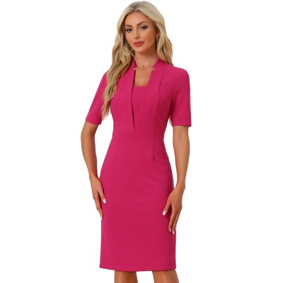 Allegra K Women's V Neck Short Sleeve Work Office Bodycon Midi Sheath Dress