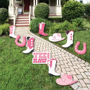 Big Dot of Happiness Rodeo Cowgirl - Cowboy Boots, Hat, and Horseshoe Lawn Decorations - Outdoor Pink Western Party Yard Decorations - 10 Piece - 1 of 4