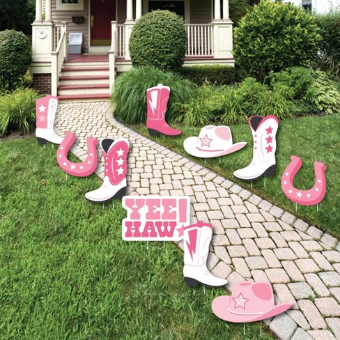 Big Dot Of Happiness Rodeo Cowgirl Cowboy Boots Hat And Horseshoe Lawn Decorations Outdoor Pink Western Party Yard Decorations 10 Piece Target