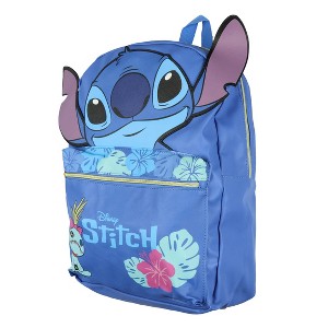 Disney Lilo and Stitch Backpack 3D Ears Tropical Accents 16" Faux Leather Bag Blue - 1 of 4