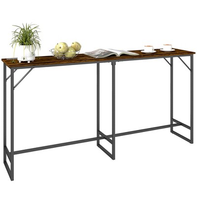 HOMCOM 70" Long Bar Table with Charging Station, Industrial Style Rectangular Bar Height Pub Table with Steel Frame